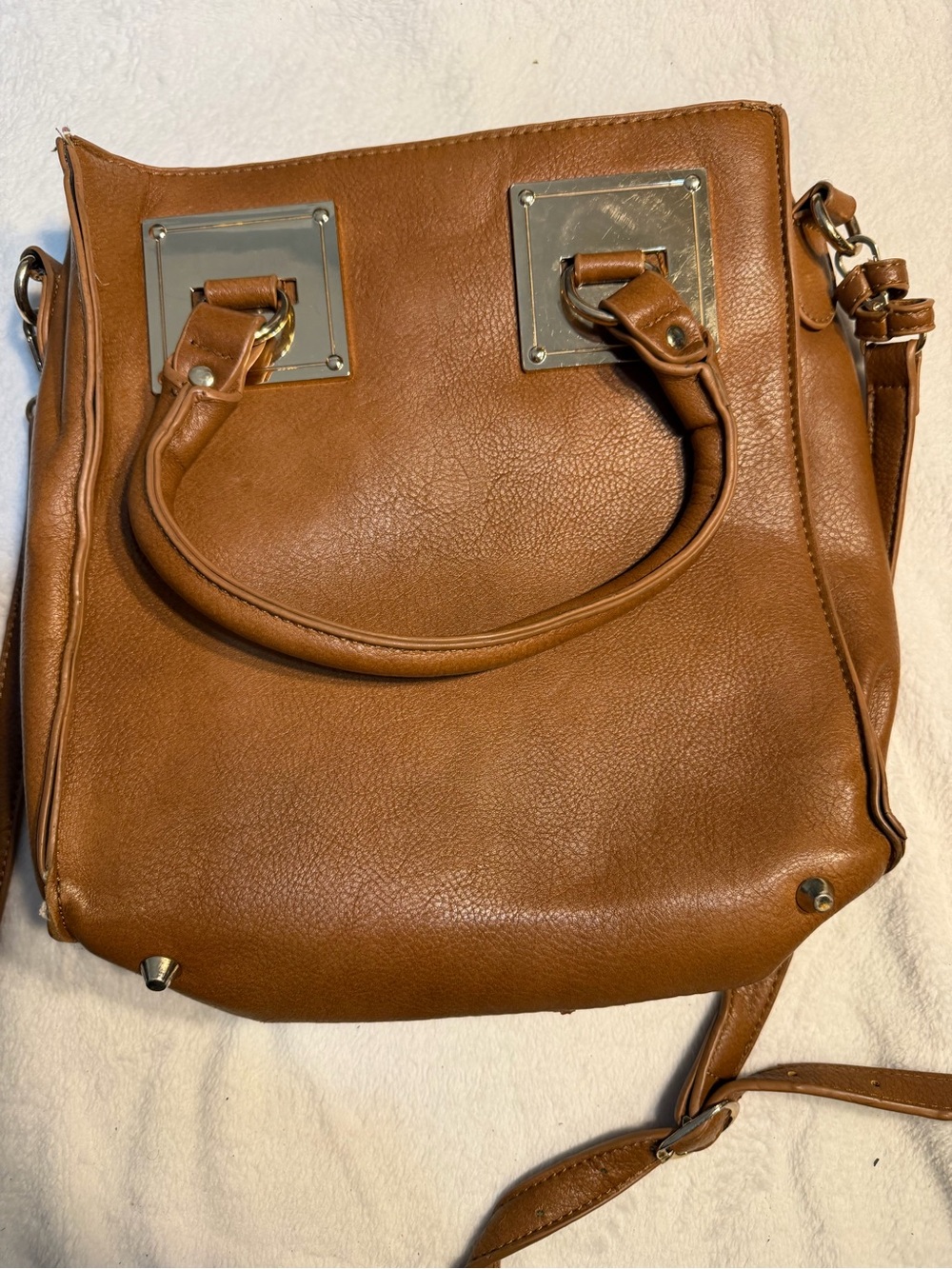 Madison West Brown Shoulder Tote with Gold Hardware
